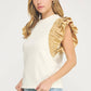 Louisville Ruffle Frill Mixed Media Knit Tee Top