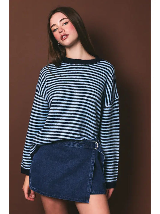 Wren Contrast Striped Crew Sweater