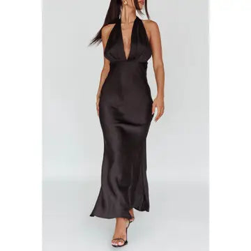 Haltered Satin Maxi Dress