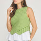 Georgetown Wrap-Over Mixed Media Sleeveless Striped Knit Top