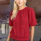 Braid Sweater Knit Short Bubble Sleeve Top