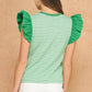 Corbin Textured Stripe Bubble Ruffle Sleeve Knit Tee Top