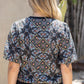 Ornamental Tile Band Detail Embroidered Print Top