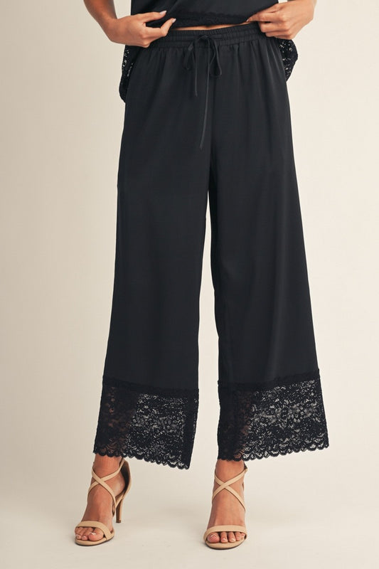 Wedding Pants Lace Hem Detail Solid Satin Pants