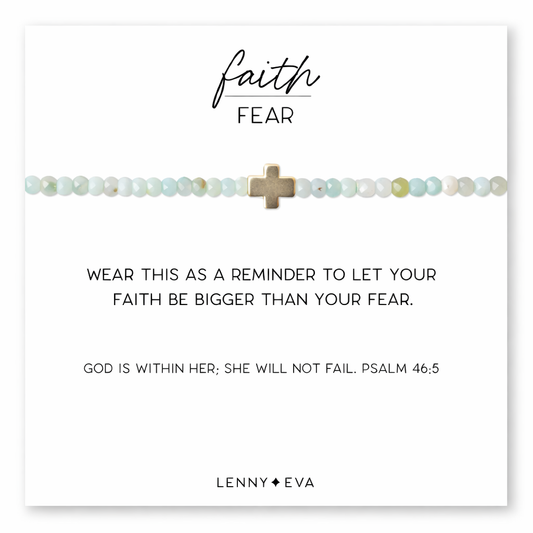 Faith Over Fear 3mm Faceted Amazonite Bracelet w/ Cross