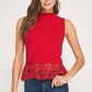Richmond Lace Contrast Mock Neck Sleeveless Knit Top