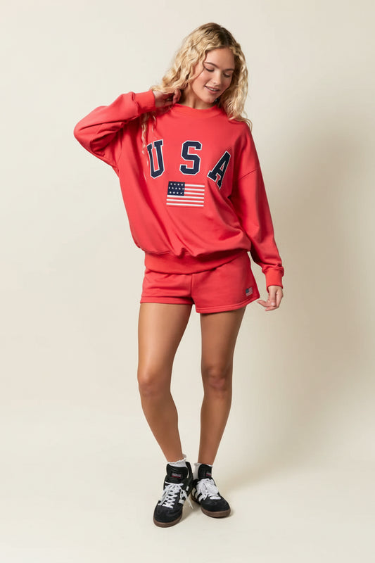 Embo "USA" Flag Embo Mid Rise Sweatshorts