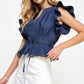 Danville Flutter Sleeve Peplum Poplin Top