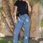 Paducah Ruffle Frill Asymmetric Hem Mixed Media Knit Tee Top