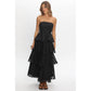 Elegance Black Polka Dot Strapless Tiered Maxi Dress