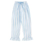 Ruffle Blue Stripe Pj Set with Velvet Tie