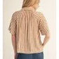 Penny Short Sleeve Button Down Stripe Top with Neck Collar