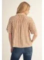 Penny Short Sleeve Button Down Stripe Top with Neck Collar