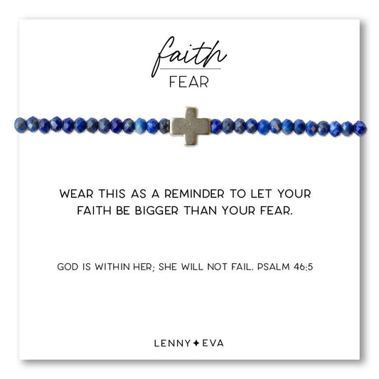 Faith Over Fear Cross Stretch Bracelet – Lapis Lazuli, 3mm
