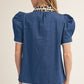 Queens Puff Shoulder Lovely Denim Top