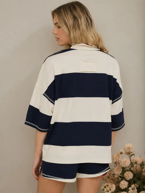 Alley Wide Stripe Boxy 1/4 Zip Top