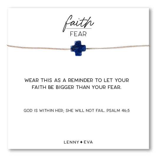 Faith Over Fear Lapis Lazuli Cross Necklace on Gold Chain