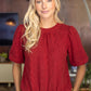 Braid Sweater Knit Short Bubble Sleeve Top
