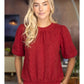 Braid Sweater Knit Short Bubble Sleeve Top