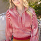 Pacific Open V-Neck Grommet Detail Striped Knit Top