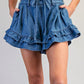 Cutie Denim Drawstring Ruffle Tiered Shorts