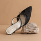 The Katie | Black Lace Pointed Toe Mid Heel Fall Mule