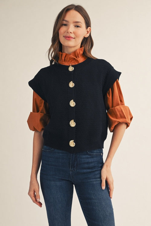 Big Shell Button Detail Sweater Vest