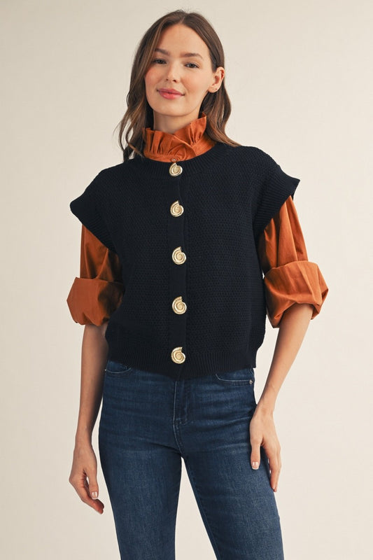 Big Shell Button Detail Sweater Vest