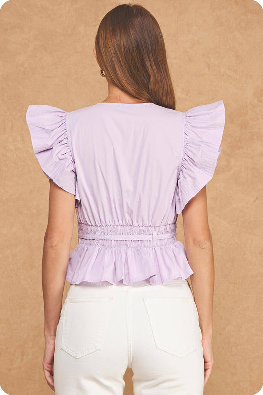 Midway Flutter Sleeve Peplum Poplin Top