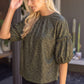 Stadium Ruffle Puff Sleeve Metallic Animal Print Top