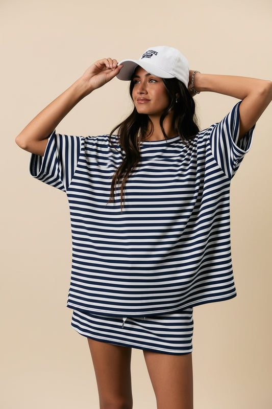 Evelynn Tee Short Sleeve Round Neck Oversized Stripe T-Shirt
