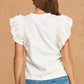 Louisville Ruffle Frill Mixed Media Knit Tee Top