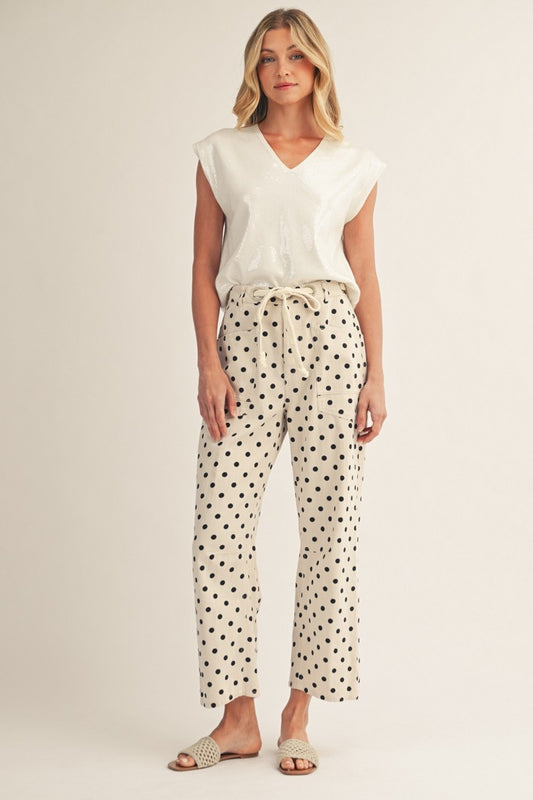 Concrete Drawstring Waist Polka Dot Barrel Pants
