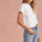 Paducah Ruffle Frill Asymmetric Hem Mixed Media Knit Tee Top