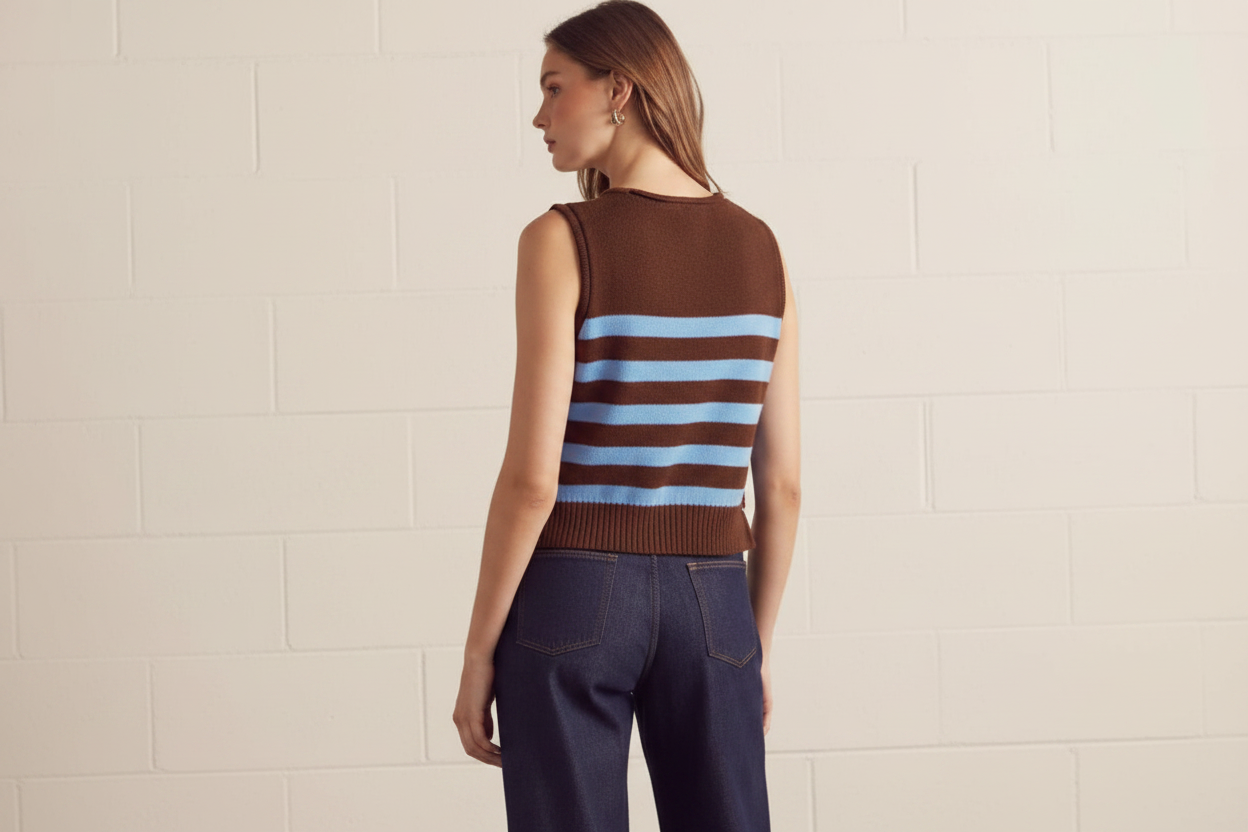 Dark Brown Striped Vest - Back