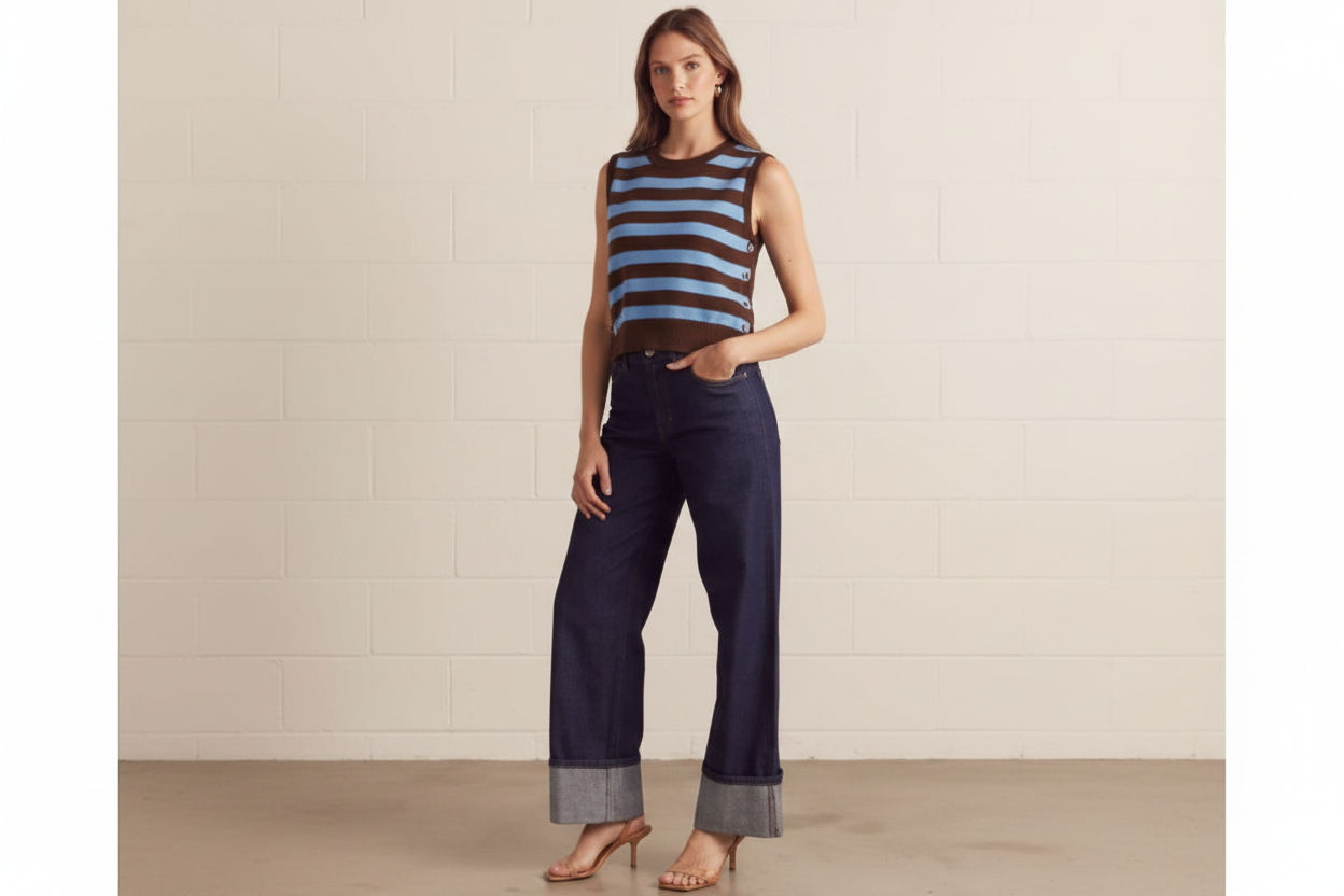 Dark Brown Striped Vest - Front