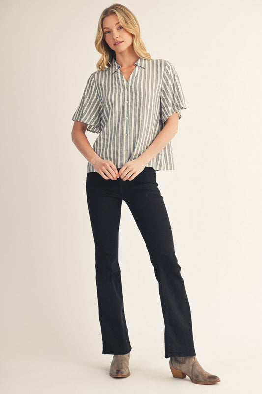 Fracture Button Down Textured Stripe Top