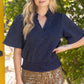 Metallic Speck Smocked Hem Solid Top