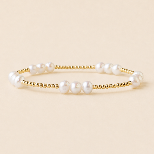 Tarnish Resistant Gold Plated Trio Pearl Stretch Bracelet