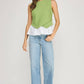 Georgetown Wrap-Over Mixed Media Sleeveless Striped Knit Top
