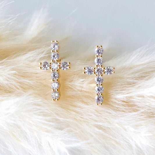 CZ Cross Stud Earrings