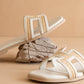 The Ena | White H Cutout Raffia Slide