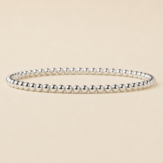 Silver Plated 4mm Smooth Beaded Stretch Bracelet