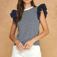 Corbin Textured Stripe Bubble Ruffle Sleeve Knit Tee Top