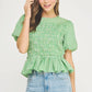 Covington Wavy Smocking Detail Short Puff Sleeve Top