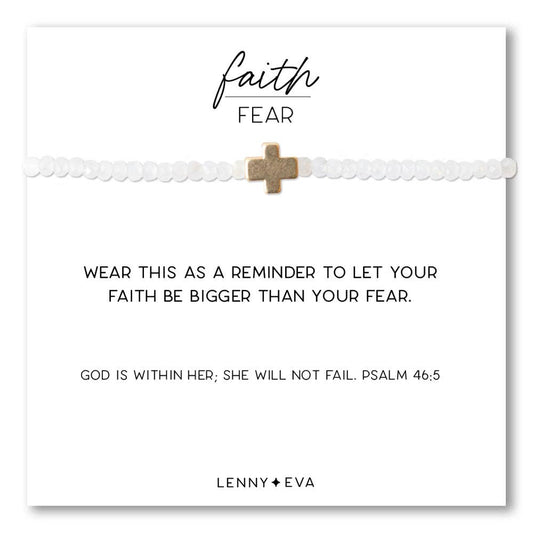 Faith Over Fear 3mm Faceted Moonstone Cross Bracelet