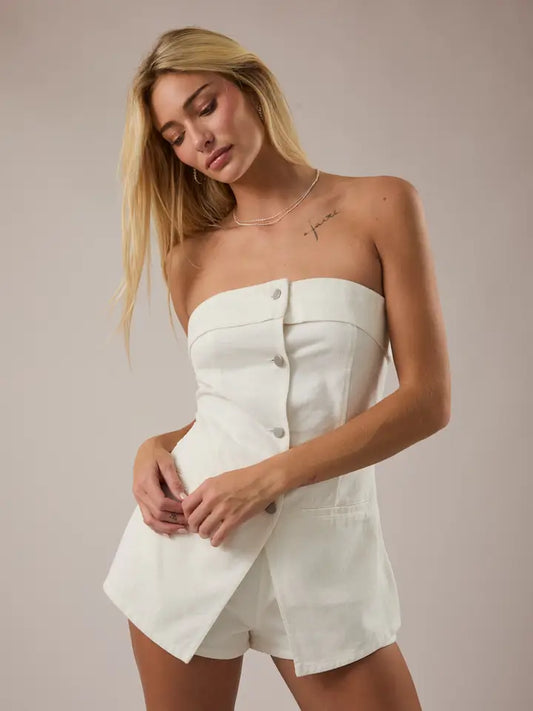 Coincidence Strapless White Denim Romper