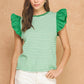 Corbin Textured Stripe Bubble Ruffle Sleeve Knit Tee Top