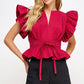 Danville Flutter Sleeve Peplum Poplin Top
