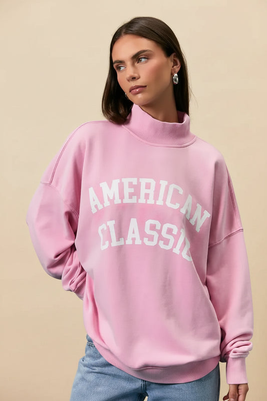 Oversized Reversible "American Classic" Mock Neck Sweatshirt